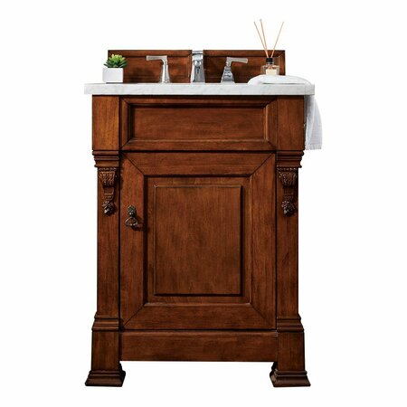 Brookfield 26in Single Vanity, Warm Cherry w/ 3 CM Carrara Marble Top -  JAMES MARTIN VANITIES, 147-114-V26-WCH-3CAR